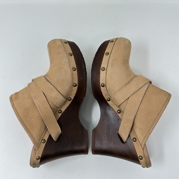 UGG Nubuck Leather Studded Slip On Wedge Mules Heels Womens - Picture 6 of 15